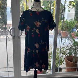 Navy blue multi color embroidered floral dress